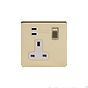 Soho Lighting Brushed Brass 1 Gang USB C+C Socket (13A Socket + 2 USB C 3.1A Ports) 