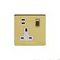 Soho Lighting Brushed Brass 1 Gang USB C+C Socket (13A Socket + 2 USB C 3.1A Ports) 