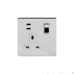 Soho Lighting Polished Chrome 1 Gang USB C+C Socket (13A Socket + 2 USB C 3.1A Ports) 