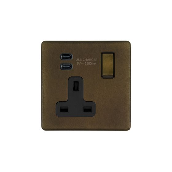 Vintage Brass 1 Gang USB C Socket
