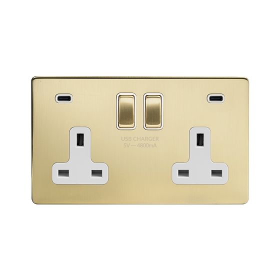 Brushed Brass 2 Gang USB C Socket
