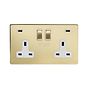 Soho Lighting Brushed Brass 2 Gang USB C+C Socket (13A Socket + 2 USB C 4.8A Ports) 