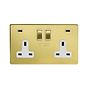 Soho Lighting Brushed Brass 2 Gang USB C+C Socket (13A Socket + 2 USB C 4.8A Ports) 