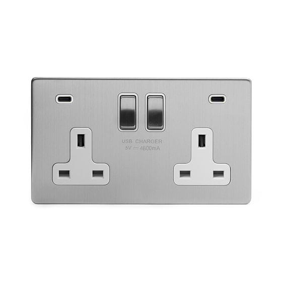Brushed Chrome 2 Gang USB C Socket
