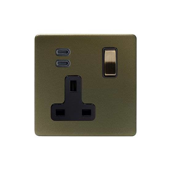Soho Lighting Bronze 1 Gang USB C+C Socket (13A Socket + 2 USB C 3.1A Ports) 