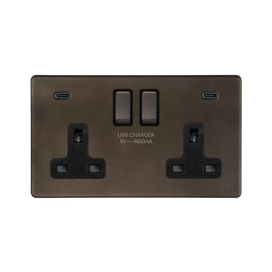 The Westminster Collection Vintage Brass 2 Gang USB C+C Socket (13A Socket + 2 USB C 4.8A Ports) 