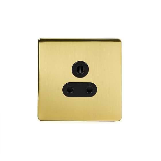 The Savoy Collection Brushed Brass 5 Amp Socket Black Ins Unswitched Screwless
