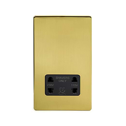 The Savoy Collection Brushed Brass Shaver Socket Dual Voltage 115/230v Blk Ins Screwless