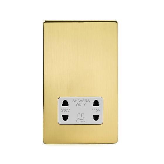 The Savoy Collection Brushed Brass Shaver Socket 230/115V Plate Wht Ins Screwless
