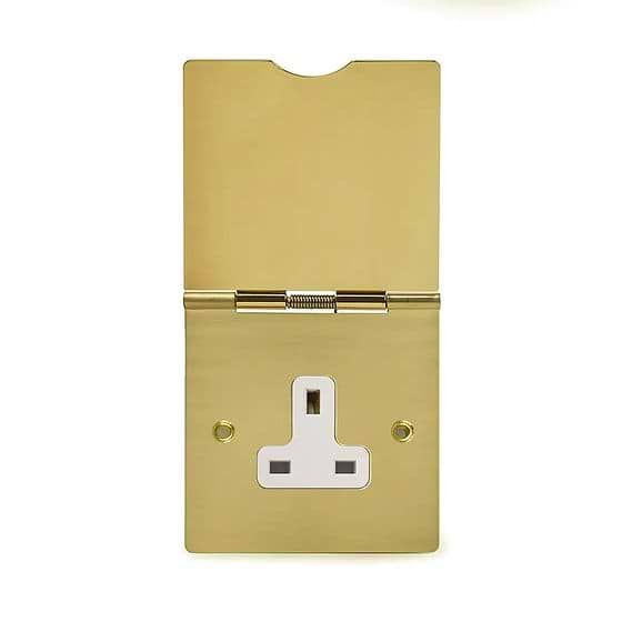The Savoy Collection Brushed Brass 13A 1 Gang Floor Socket Wht Ins 