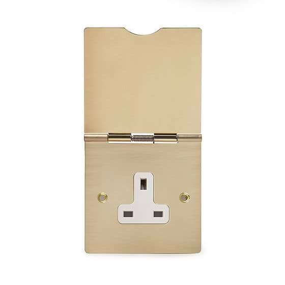 The Savoy Collection Brushed Brass 13A 1 Gang Floor Socket Wht Ins 