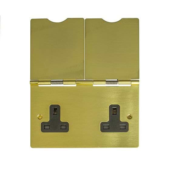 The Savoy Collection Brushed Brass 13A 2 Gang Floor Socket Blk Ins
