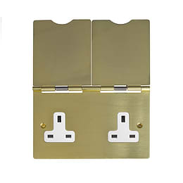 The Savoy Collection Brushed Brass 13A 2 Gang Floor Socket Wht Ins 