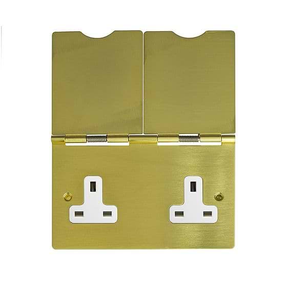The Savoy Collection Brushed Brass 13A 2 Gang Floor Socket Wht Ins 