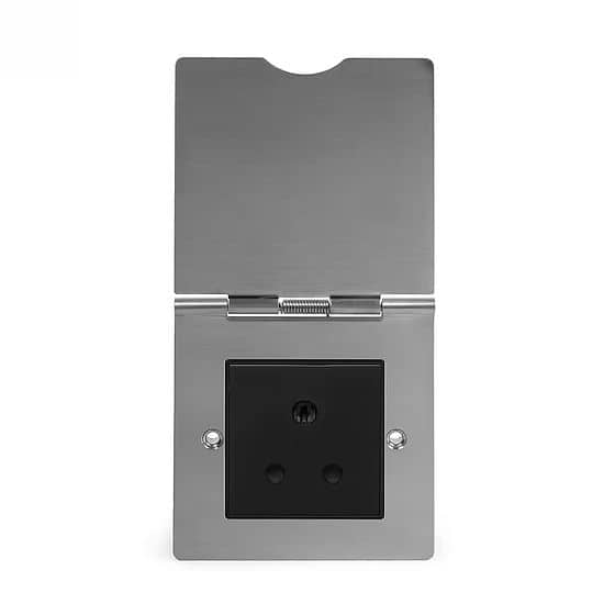 The Lombard Collection Brushed Chrome 5 Amp Euromod Floor Socket 1 Gang Blk Ins