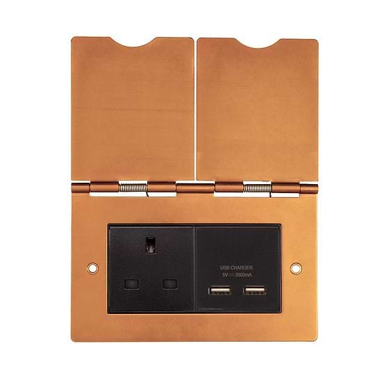 The Chiswick Collection Antique Copper Double Floor Outlet 13A Socket & USB Charger