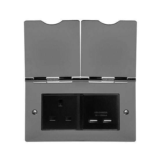 Soho Lighting Black Nickel Screwless Double Floor Outlet 13Amp Socket & USB Charger