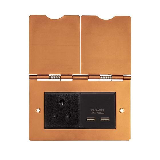 The Chiswick Collection Antique Copper Double Floor Outlet 5Amp Socket & USB Charger