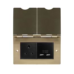 Soho Lighting Brushed Brass Screwless Double Floor Outlet 5Amp Socket & USB Charger - Blk Ins