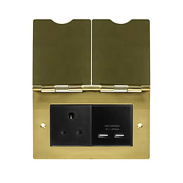 Soho Lighting Brushed Brass Screwless Double Floor Outlet 5Amp Socket & USB Charger - Blk Ins