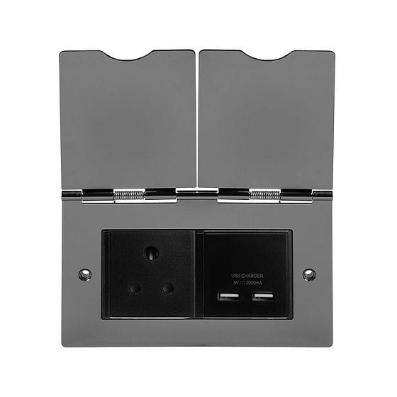 Soho Lighting Black Nickel Screwless Double Floor Outlet 5Amp Socket & USB Charger