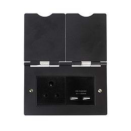 The Camden Collection Matt Black Screwless Double Floor Outlet 5Amp Socket & USB Charger