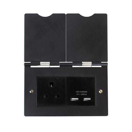 The Camden Collection Matt Black Screwless Double Floor Outlet 5Amp Socket & USB Charger