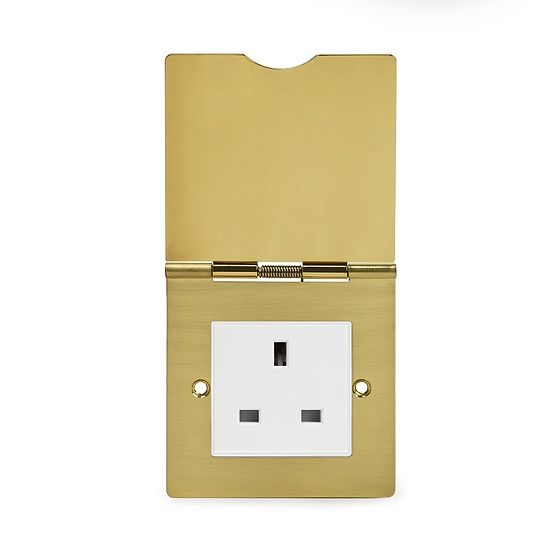 The Savoy Collection Brushed Brass 13A 1Gang Euromod Floor Socket White Inserts