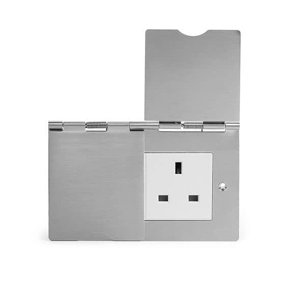 Soho Lighting Brushed Chrome 13 Amp 2 Gang Euromod Floor Outlet Socket Wht Ins