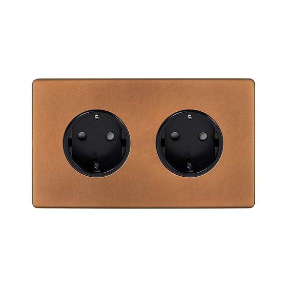 The Chiswick Collection Antique Copper 16A 2 Gang Euro Schuko Socket