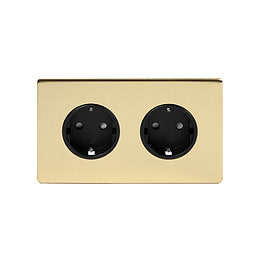 The Savoy Collection Brushed Brass 16A 2 Gang Euro Schuko Socket Blk Ins Screwless
