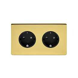 The Savoy Collection Brushed Brass 16A 2 Gang Euro Schuko Socket Blk Ins Screwless