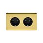 The Savoy Collection Brushed Brass 16A 2 Gang Euro Schuko Socket Blk Ins Screwless