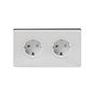 The Finsbury Collection Polished Chrome 16A 2 Gang Euro Schuko Socket Wht Ins Screwless