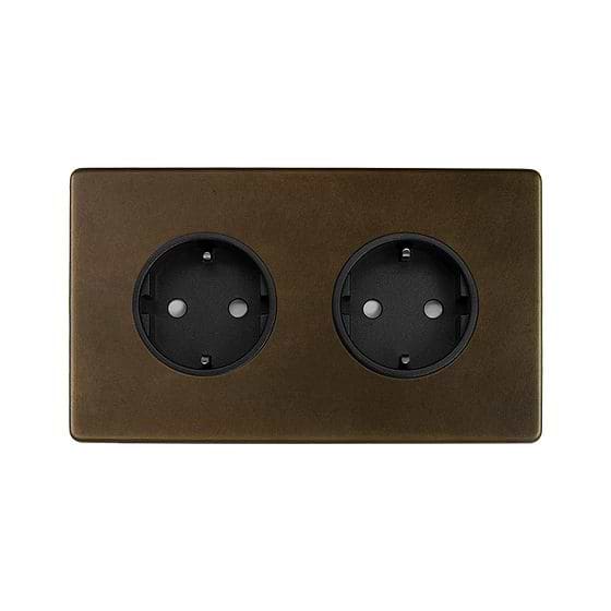 The Westminster Collection Vintage Brass 16A 2 Gang Euro Schuko Socket