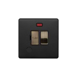 Soho Lighting Matt Black and Antique Brass 13A Switched Fused Connection Unit (FCU) Flex Outlet With Neon