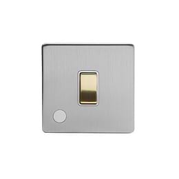Soho Lighting Brushed Chrome & Brushed Brass 20A 1 Gang DP Switch Flex Outlet White Inserts Screwless