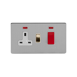 Soho Lighting Brushed Chrome & Brushed Brass 45A Cooker Control Unit & Neon White Inserts Screwless