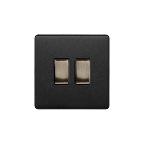 Matt Black and Antique Brass 2 Gang Light Switch