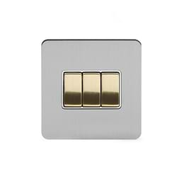 Soho Lighting Brushed Chrome & Brushed Brass 10A 3 Gang 2 Way Switch White Inserts Screwless