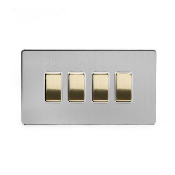 Soho Lighting Brushed Chrome & Brushed Brass 20A 4 Gang 2 Way Switch White Inserts Screwless