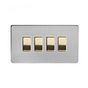 Soho Lighting Brushed Chrome & Brushed Brass 20A 4 Gang 2 Way Switch White Inserts Screwless