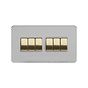 Soho Lighting Brushed Chrome & Brushed Brass 10A 6 Gang 2 Way Switch White Inserts Screwless