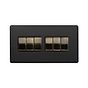 Matt Black and Antique Brass 6 Gang Light Switch
