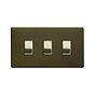 Soho Lighting Bronze with Brushed Brass 10A 3 Gang Switch on Double Plate 2 Way Screwless 