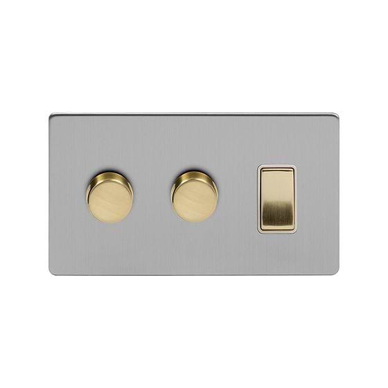 Brushed Chrome and Brass Dimmer Rocker Combo Switch
