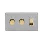 Soho Lighting Brushed Chrome & Brushed Brass 3 Gang Light Switch with 2 Dimmers (2 x 2 Way Switch & 2 x Trailing Dimmer) 