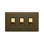 Soho Fusion Bronze with Brushed Brass 3 Gang Switch With 1 Intermediate (2 x 2 Way Switch with 1 Intermediate) Screwless