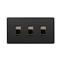 Soho Lighting Matt Black and Antique Brass 3 Gang Switch With 1 Intermediate (2 x 2 Way Switch with 1 Intermediate)