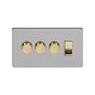 Soho Lighting Brushed Chrome & Brushed Brass 4 Gang Switch with 3 Dimmers (3x150W LED Dimmer 1x20A Switch) 